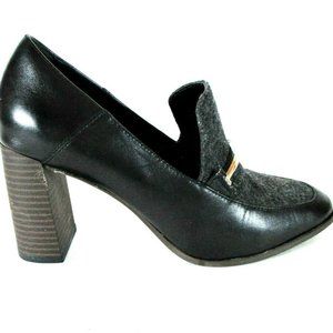 DKNY Black Gray Leather Fabric Slip On Pumps 7